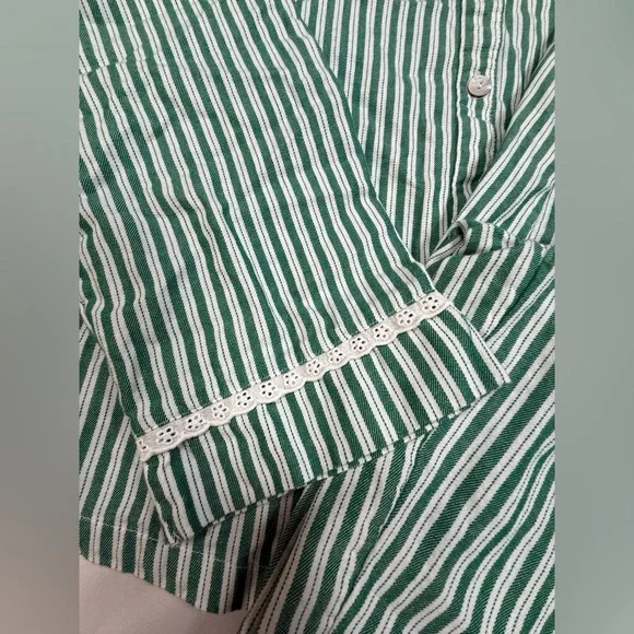 Rachel Ashwell Green Striped Cotton Pajama Set with Lace Trim -Women's Sleepwear - Picture 4 of 16